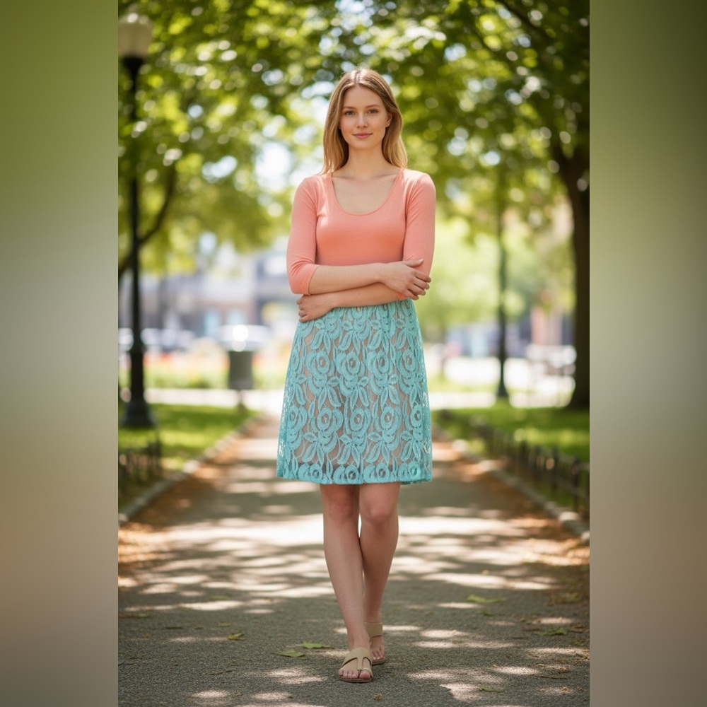 Elegant Lace Overlay Skirt - Mint